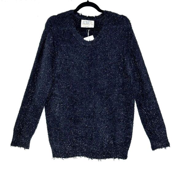 Sandrine Rose Eyelash Metallic Sparkle Sweater Black Women XS NWT Super Soft - Picture 1 of 11